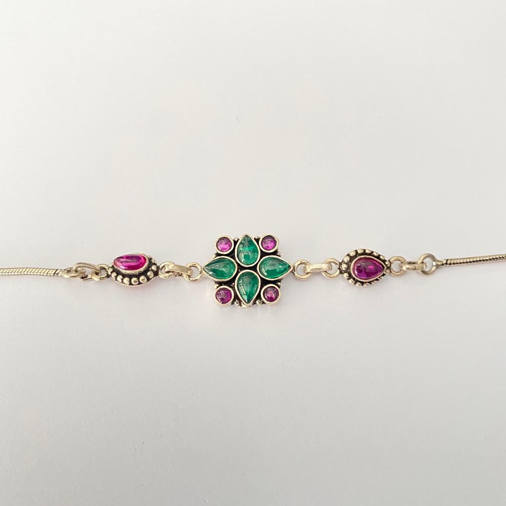 Amethyst Emerald Pure Silver Bracelet 92.5