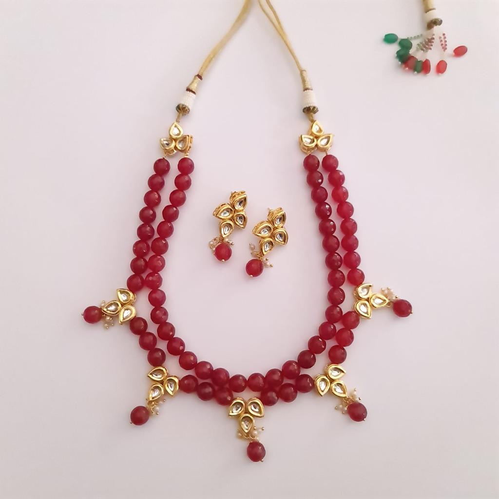 Ruby Red With Kundan Hand Made Necklace Set