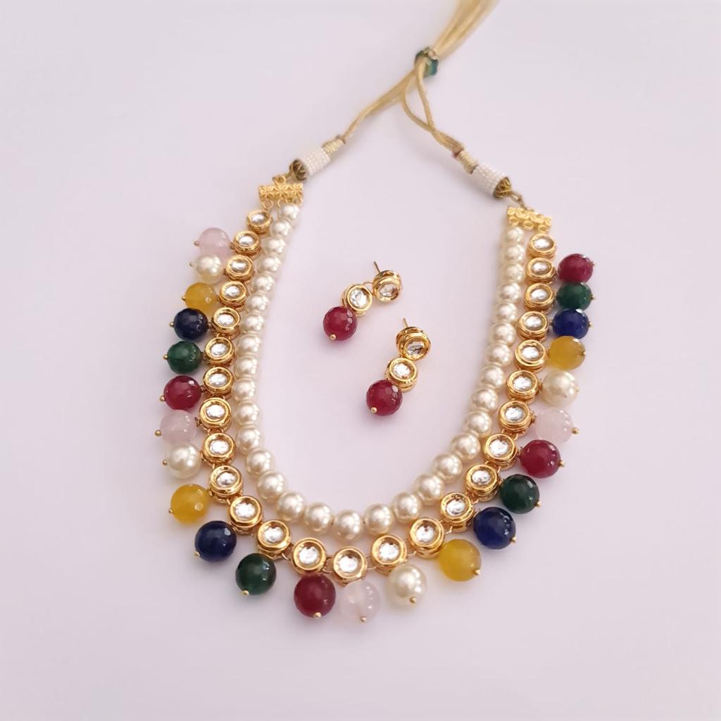 Multicolor Kundan And Pearl String Necklace