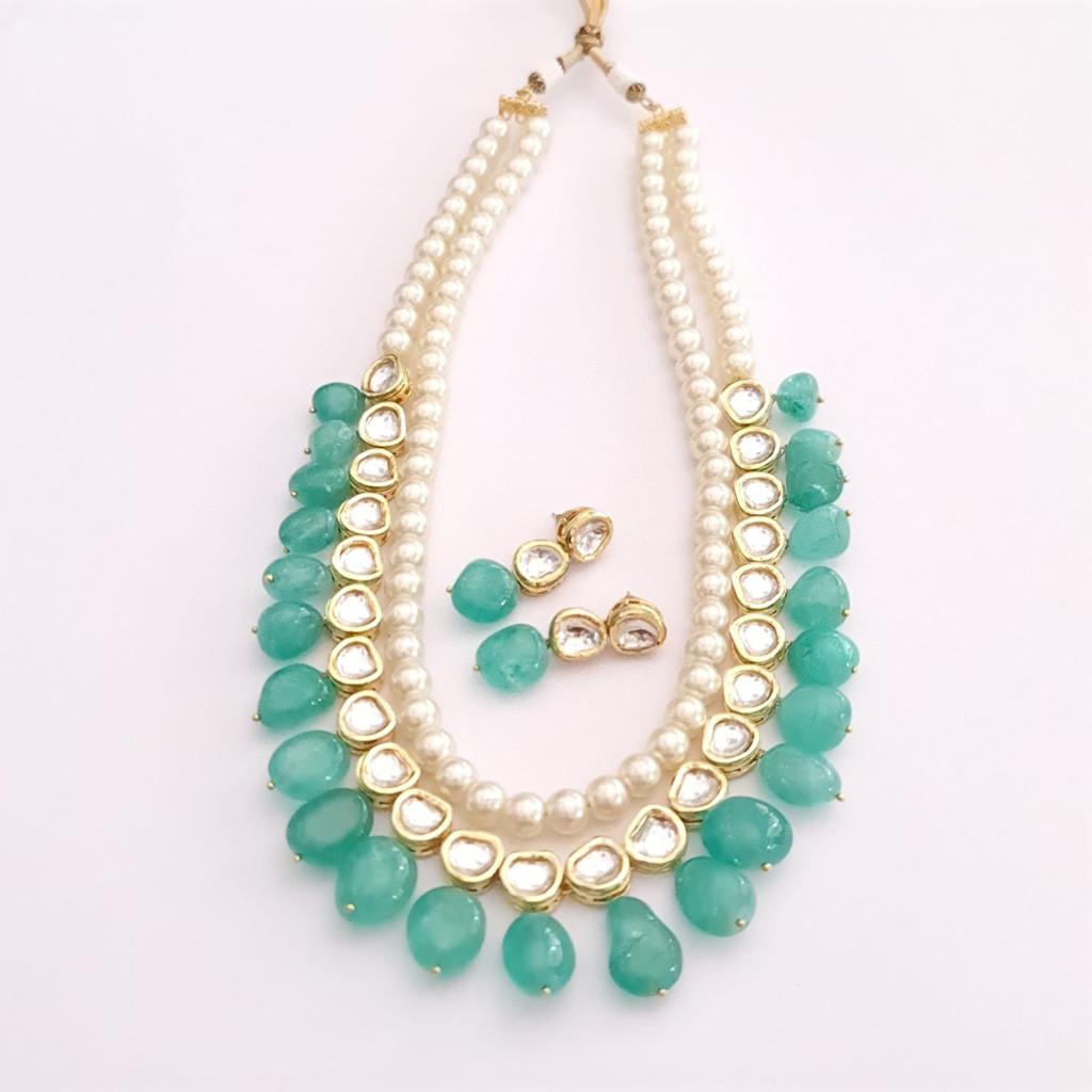 Latest Aquamarine, Kundan Polki With Pearl Necklace