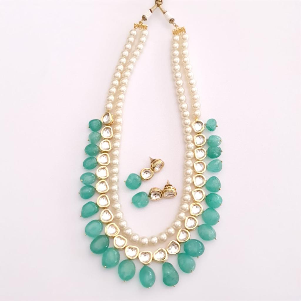 Latest Aquamarine, Kundan Polki With Pearl Necklace