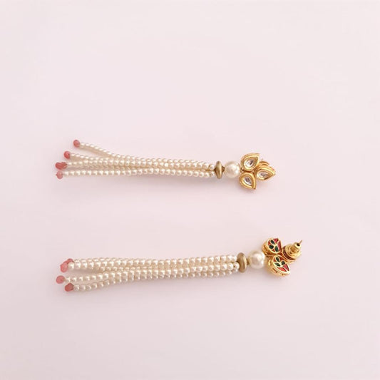 KUNDAN POLKI WITH WHITE PEARL LONG EARRING