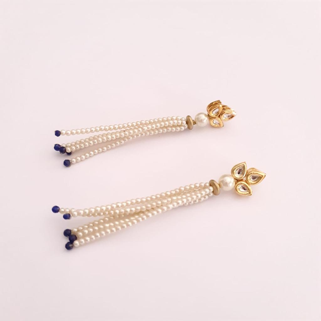 KUNDAN WHITE PEARL LONG EARRING