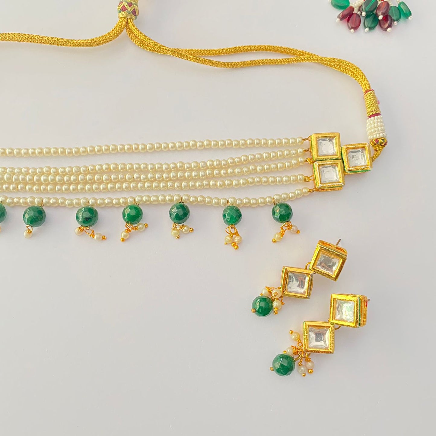 GOLD PLATED EMERALD KUNDAN POLKI CHOKER