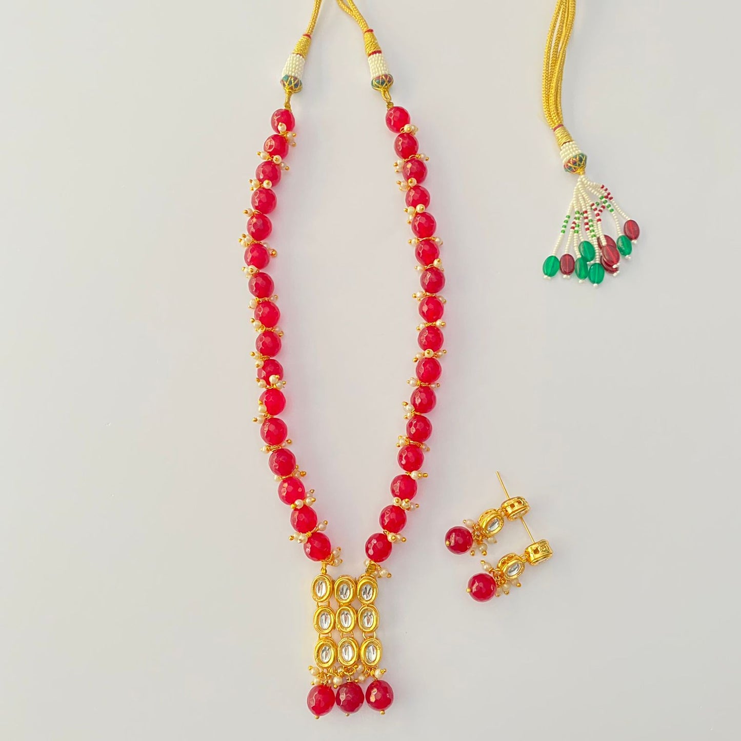 GOLD PLATED KUNDAN POLKI RUBY PEARL NECKLACE