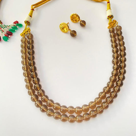 Brown Stone Double String Necklace