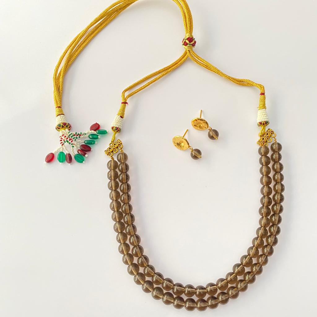 Brown Stone Double String Necklace