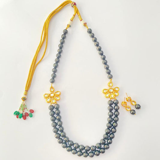 Black floral Double String Necklace with Earring Latest Design For Women