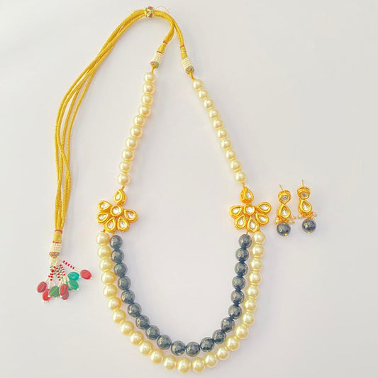 White Pearl With Blue Stone Kundan