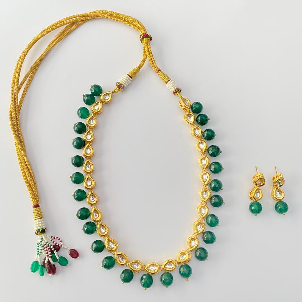 Kundan Emerald Single Layer Necklace set Hand Made Latest Design
