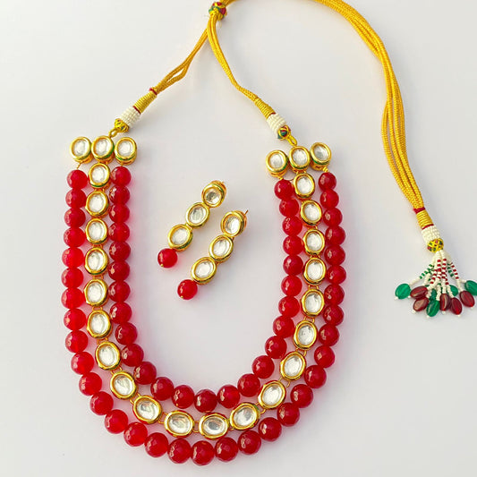 Red Stone Oval Kundan Hand Made Latest Design Necklace For Women.