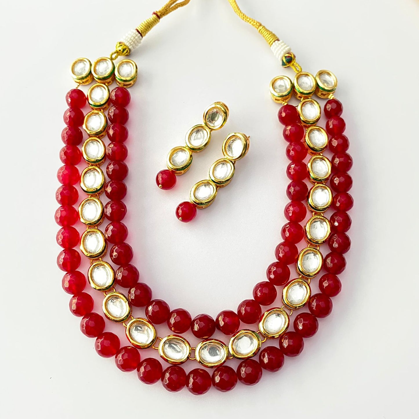 Red Stone Oval Kundan Hand Made Latest Design Necklace For Women.