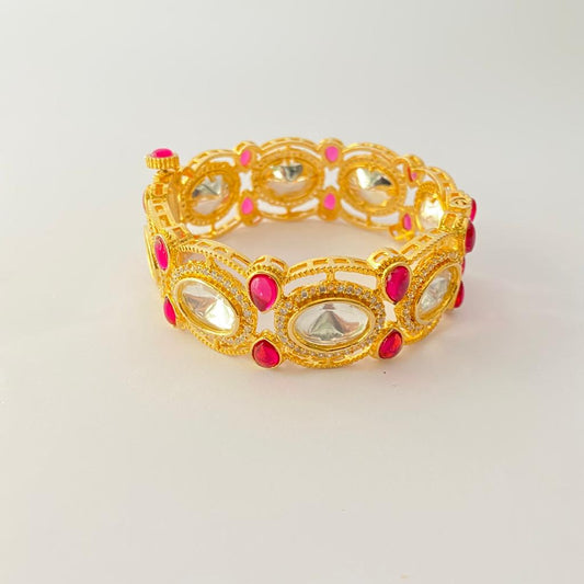 Diamond Pink Polki Gold Plated Single Bangle