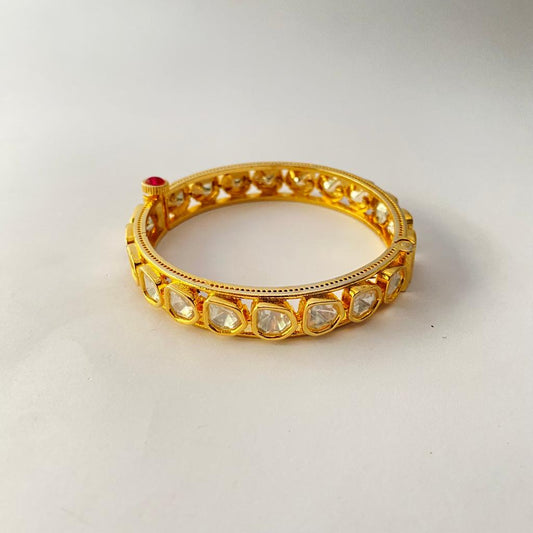 Polki Gold Plated Single Hand Bangle Lated Design