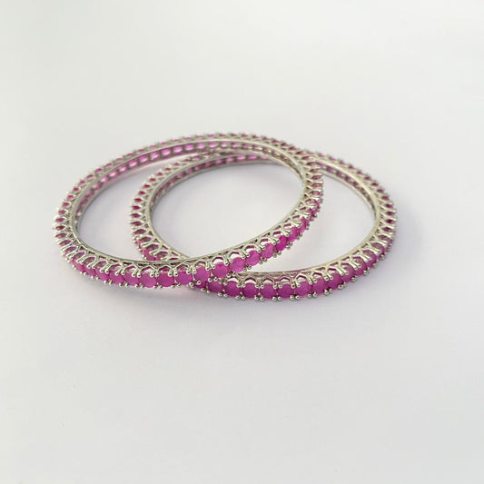 PINK STONE SILVER PLATED BANGLE ALL SIZE ARE AVAILABLE.