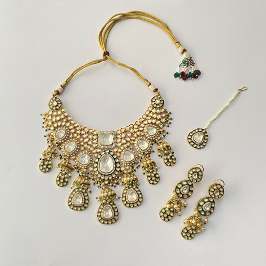 Polki Emerald With Small Pearl Bridal Set Latest Design