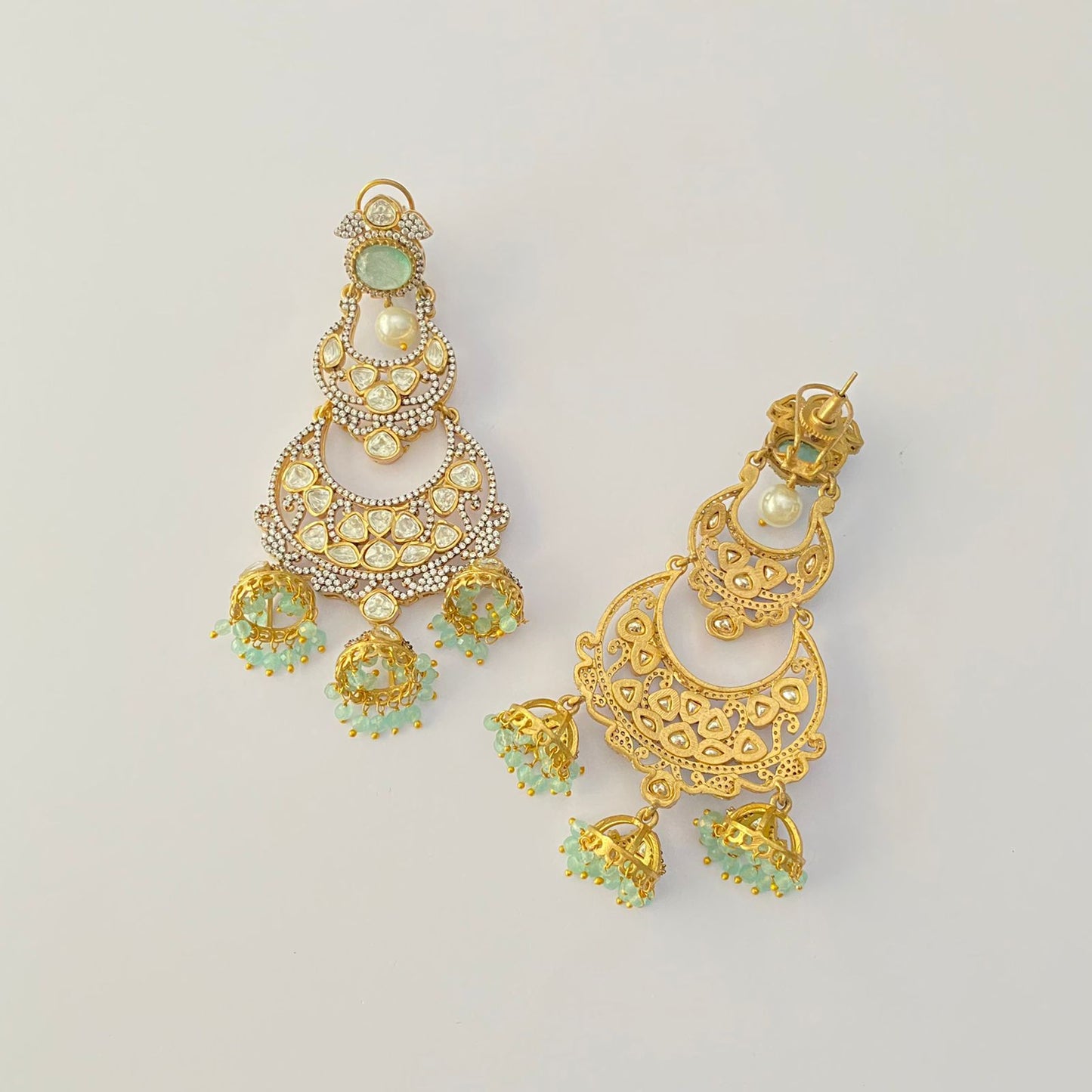 Polki pearl With Aquamarin Latest Design Long Earring