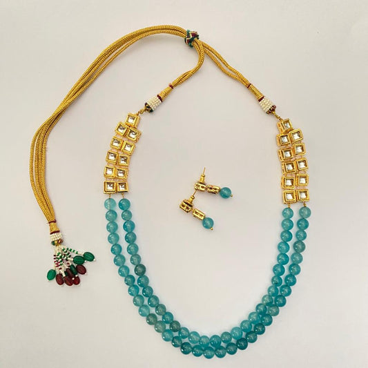 Aquamarine Kundan Gold Plated Double layer Necklace Set