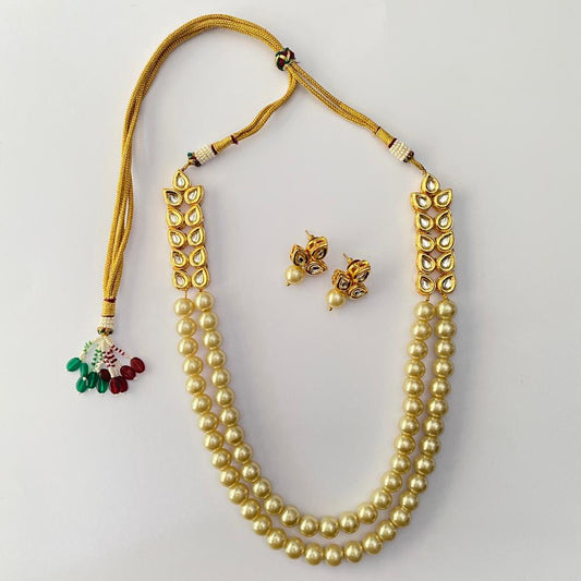 Pearl Kundan Double String Necklace Set