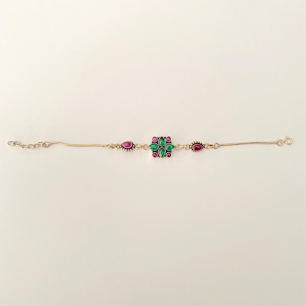 Amethyst Emerald Pure Silver Bracelet 92.5
