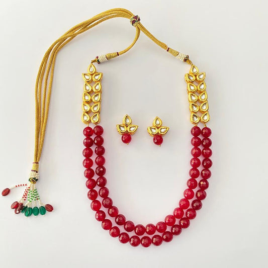 Kundan Gold Plated Ruby Double String Necklace Set