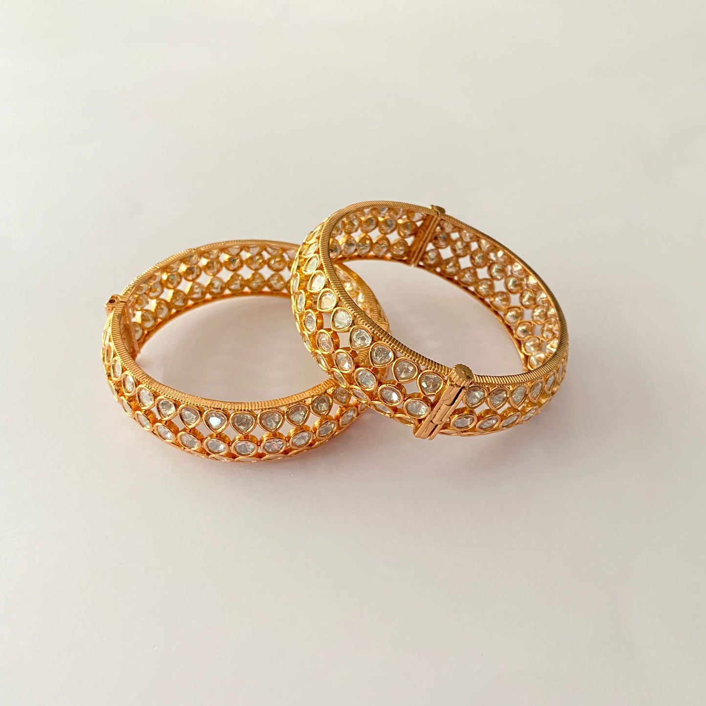 Rose Gold Plated Kundan Pair Bangle