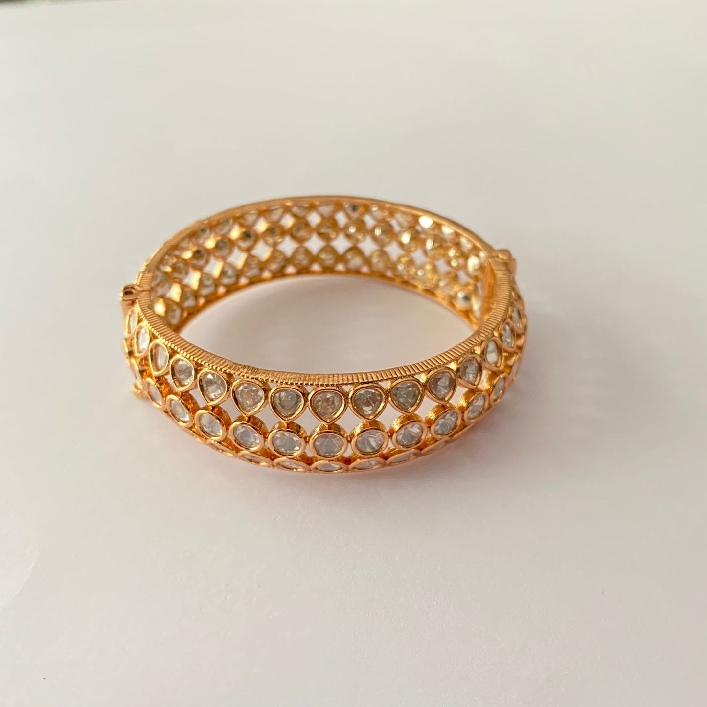 Rose Gold Plated Kundan Pair Bangle