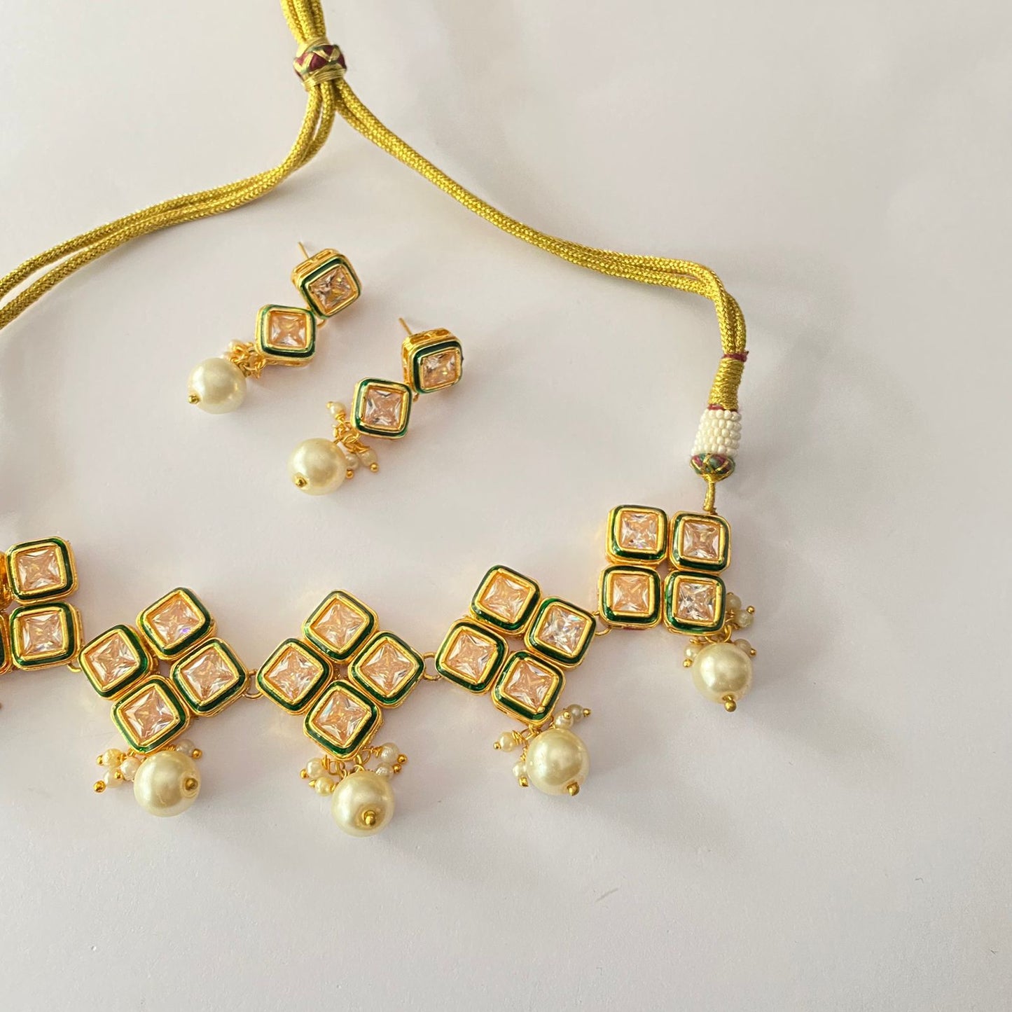Gold Plated Pearl Emerald Kundan Choker Necklace Set