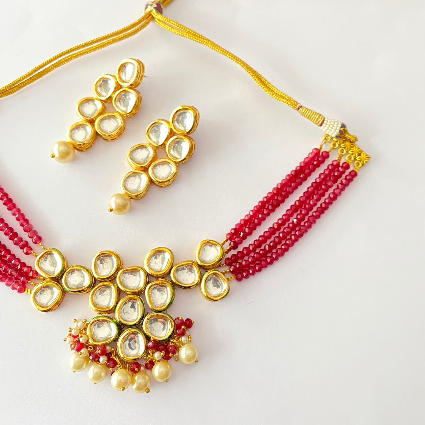Kundan Pearl Ruby Beads Necklace Choker Set