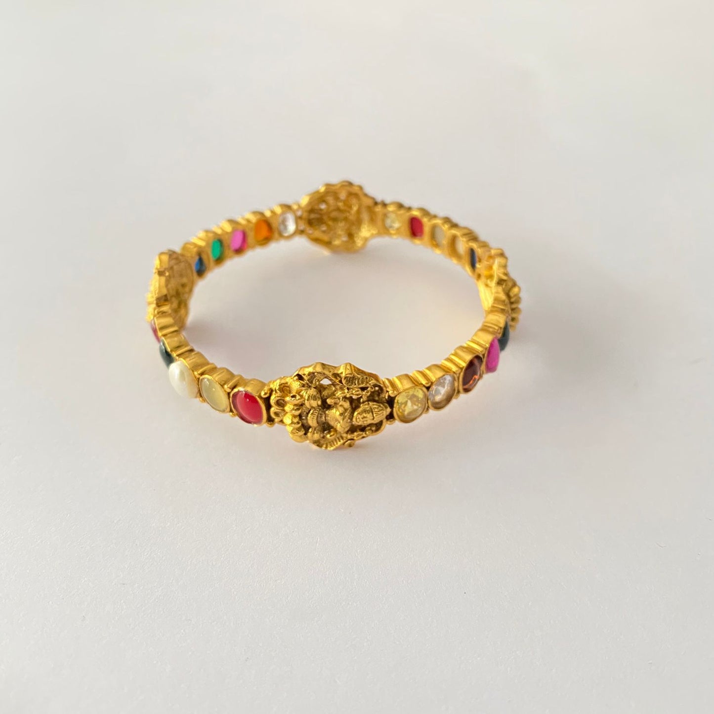 Gold-Plated Navratan Goddess Design Single Bangles