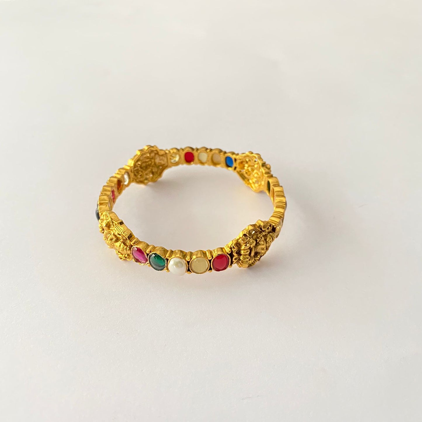 Gold-Plated Navratan Goddess Design Single Bangles