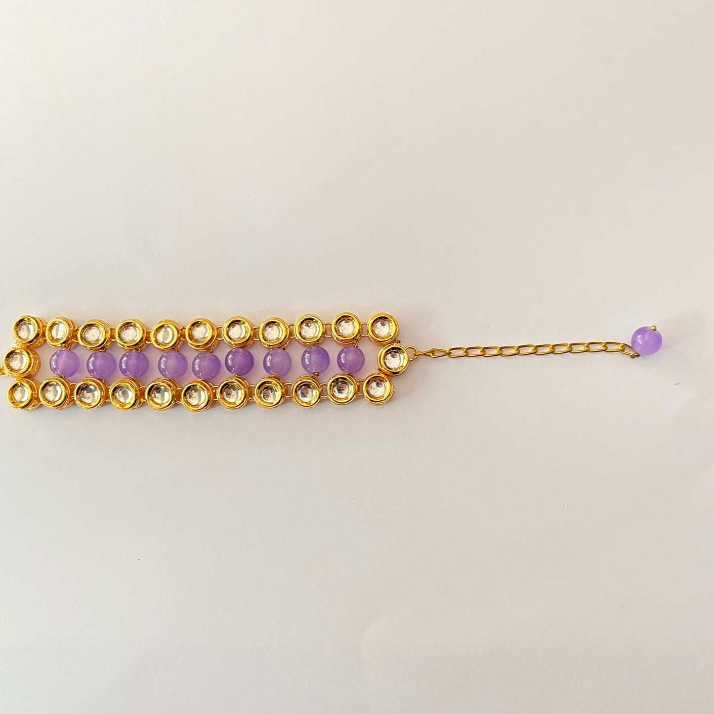 Gold Plated Purple Pearl Kundan Bracelet