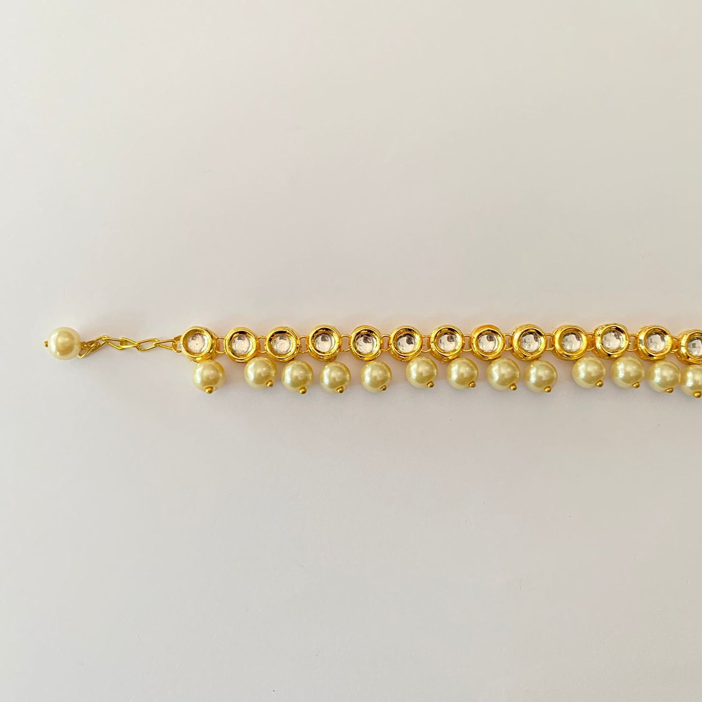 Gold Plated Off White Pearl Oval Shape Bracelet