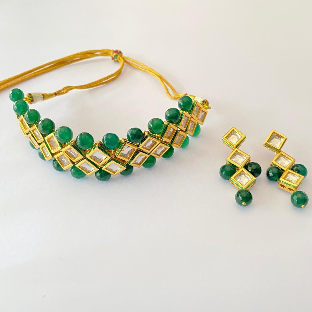 Emerald Polki Necklace Set