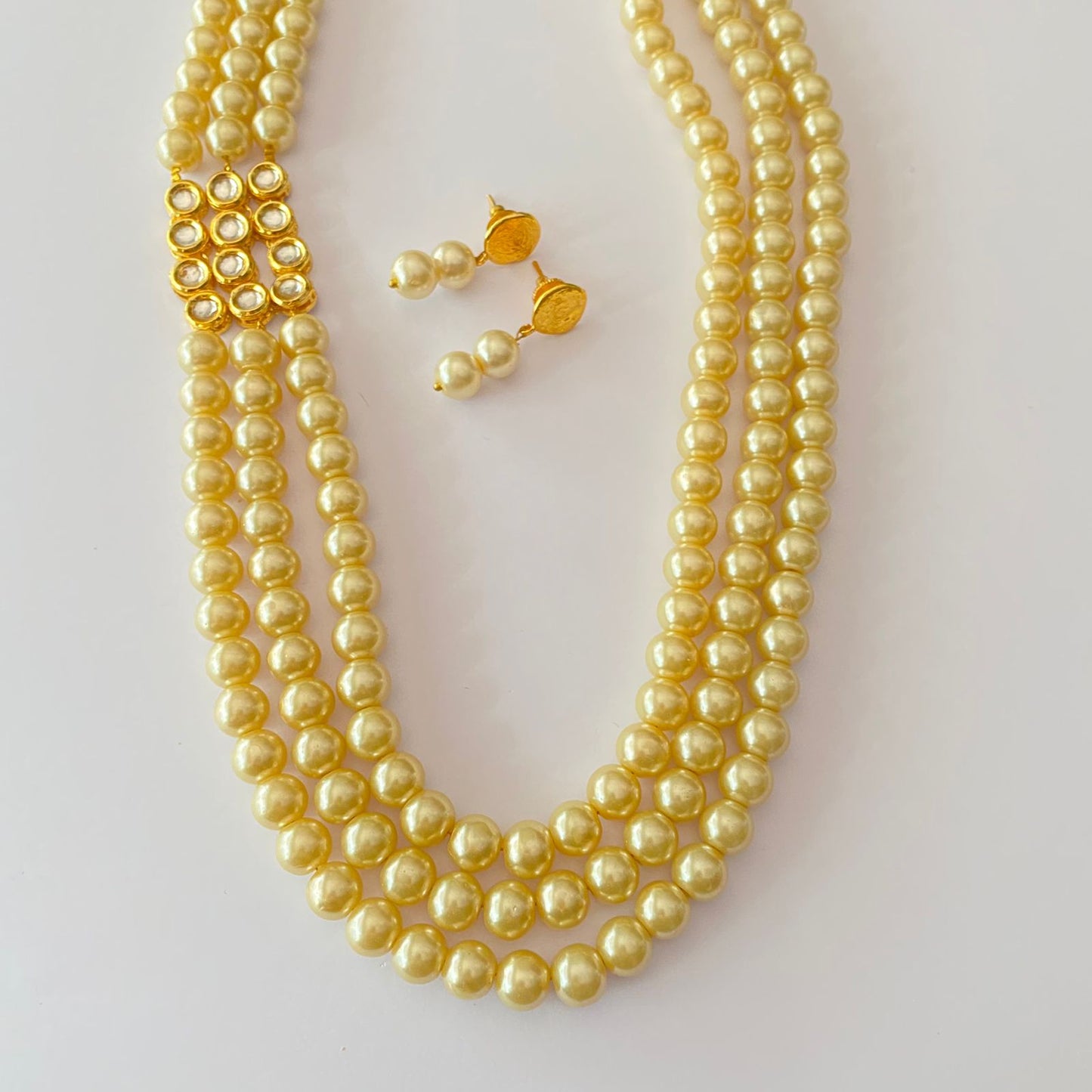 Off White Pearl With Kundan Long Necklace Set