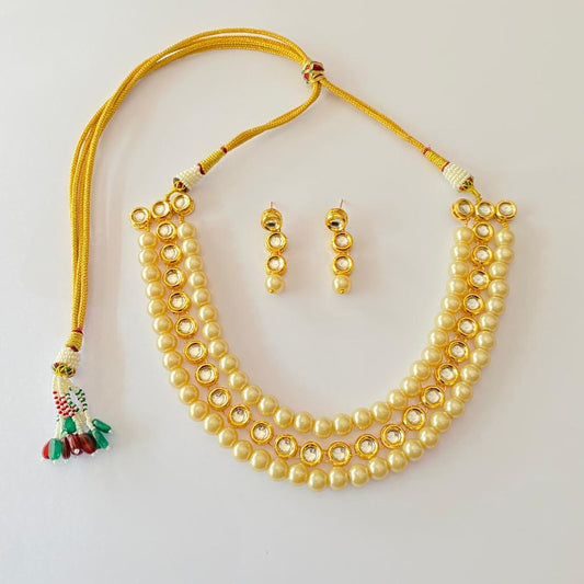 Polki With Off White Pearl Necklace set