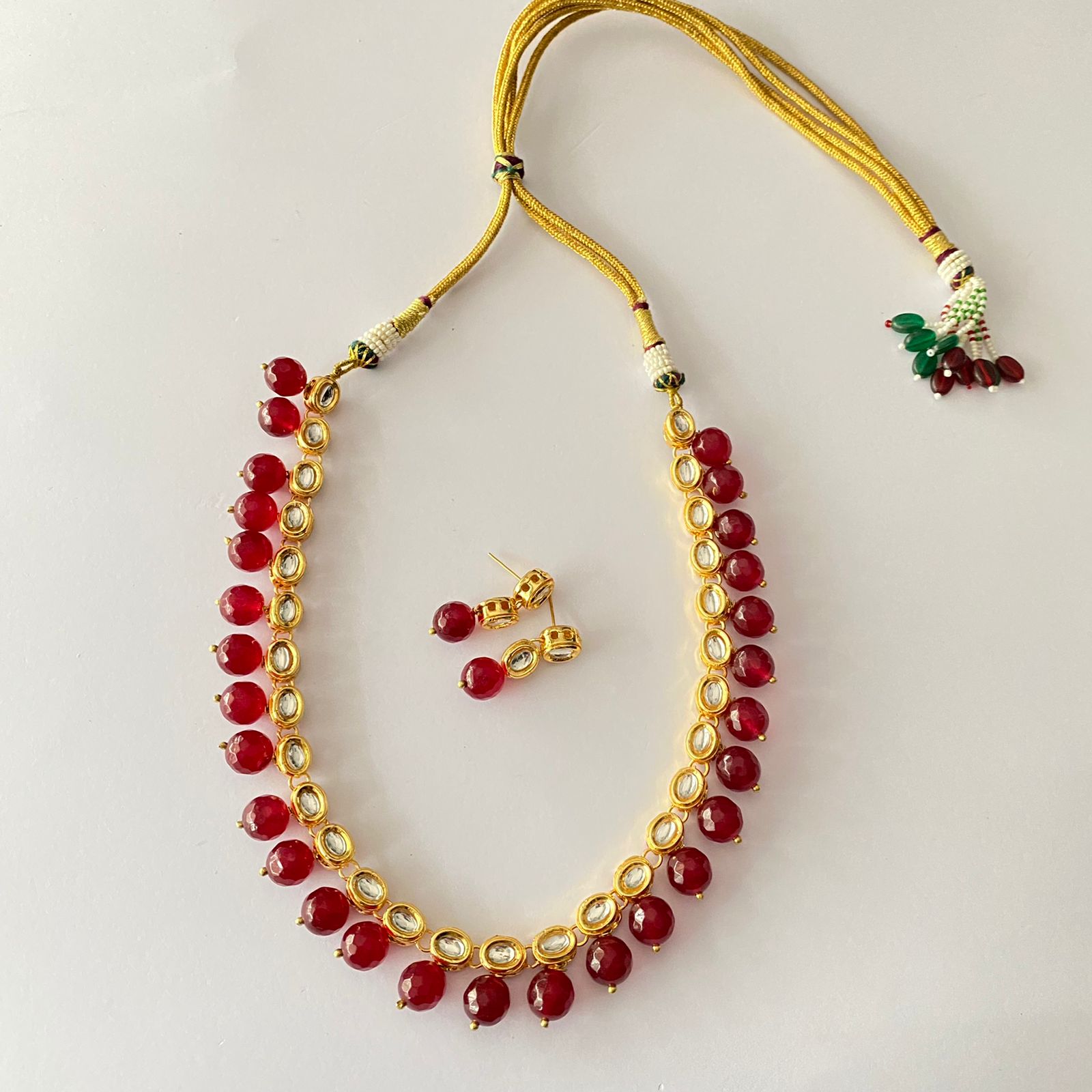 Kundan Ruby Pearl Necklace Set – OSR JEWELLERS - Main Image