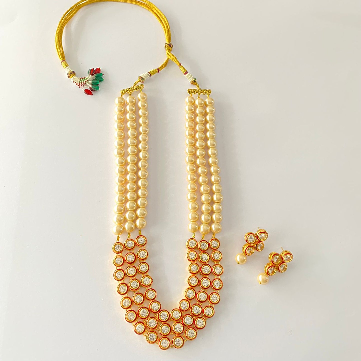 Kundan with white Pearl Multi Layer Necklace Set
