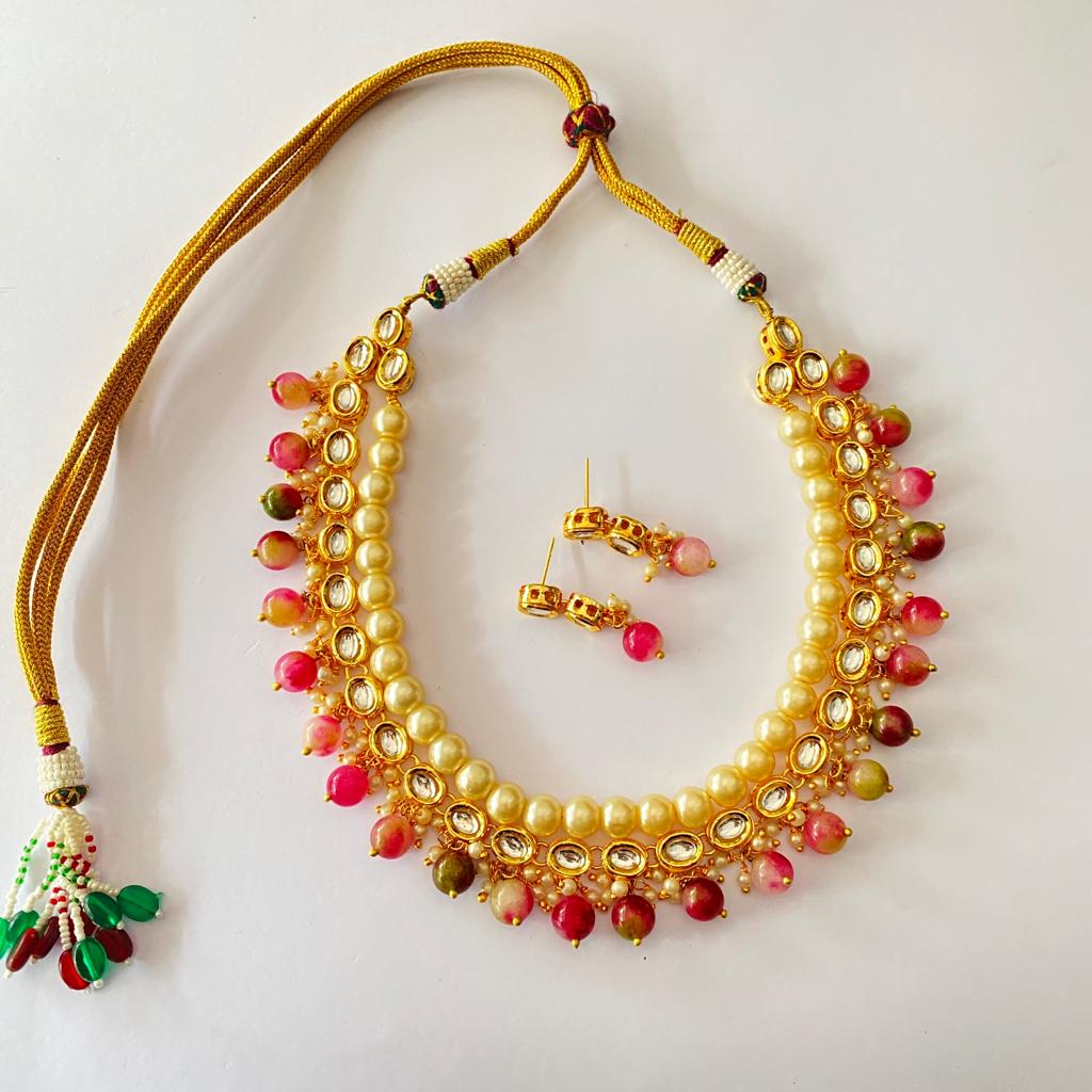 Pearl Gold Plated Kundan Necklace Set