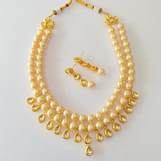 Kundan With Off White Pearl Necklace Set