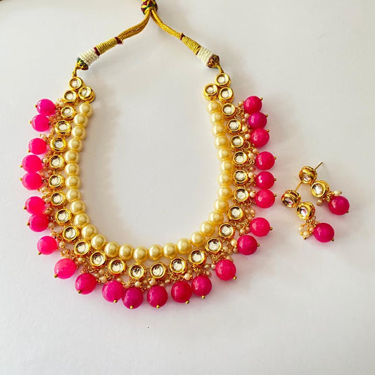 Off White Pearl With Kundan Necklace Set