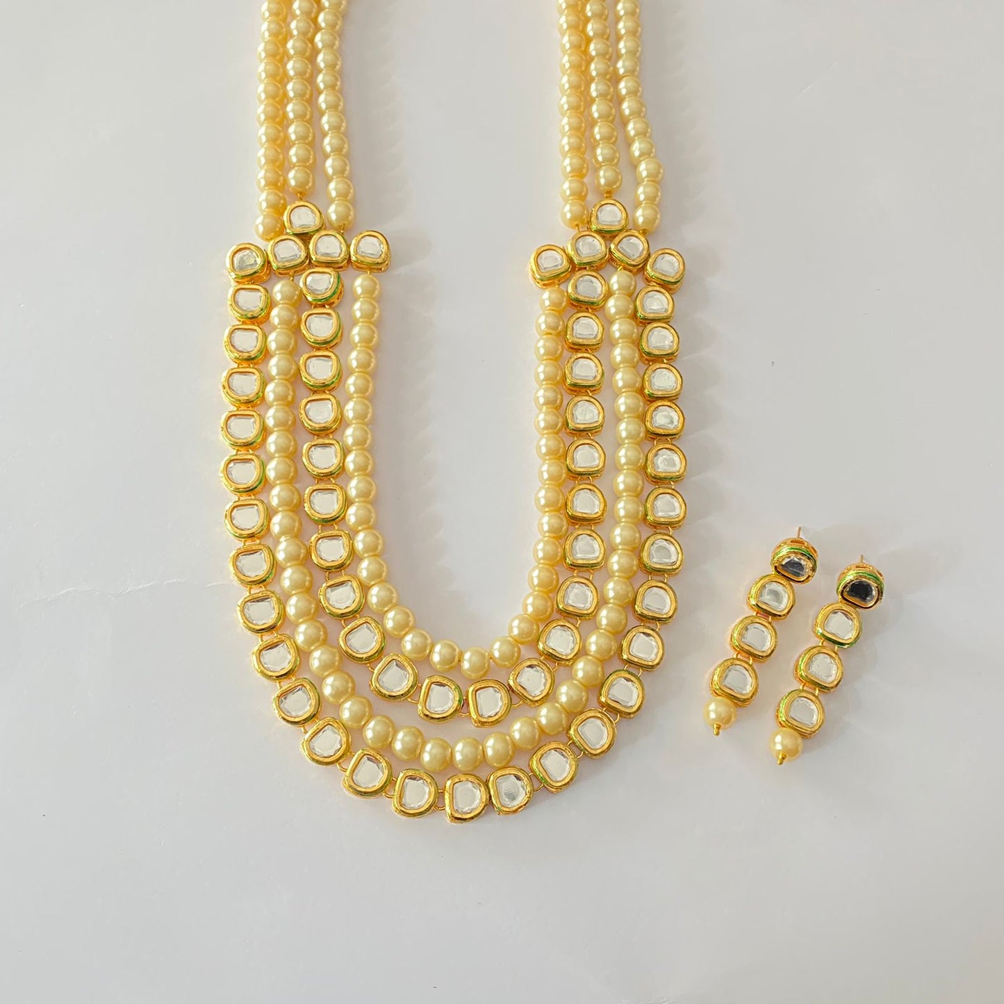 Off White Pearl Kundan Long Necklace
