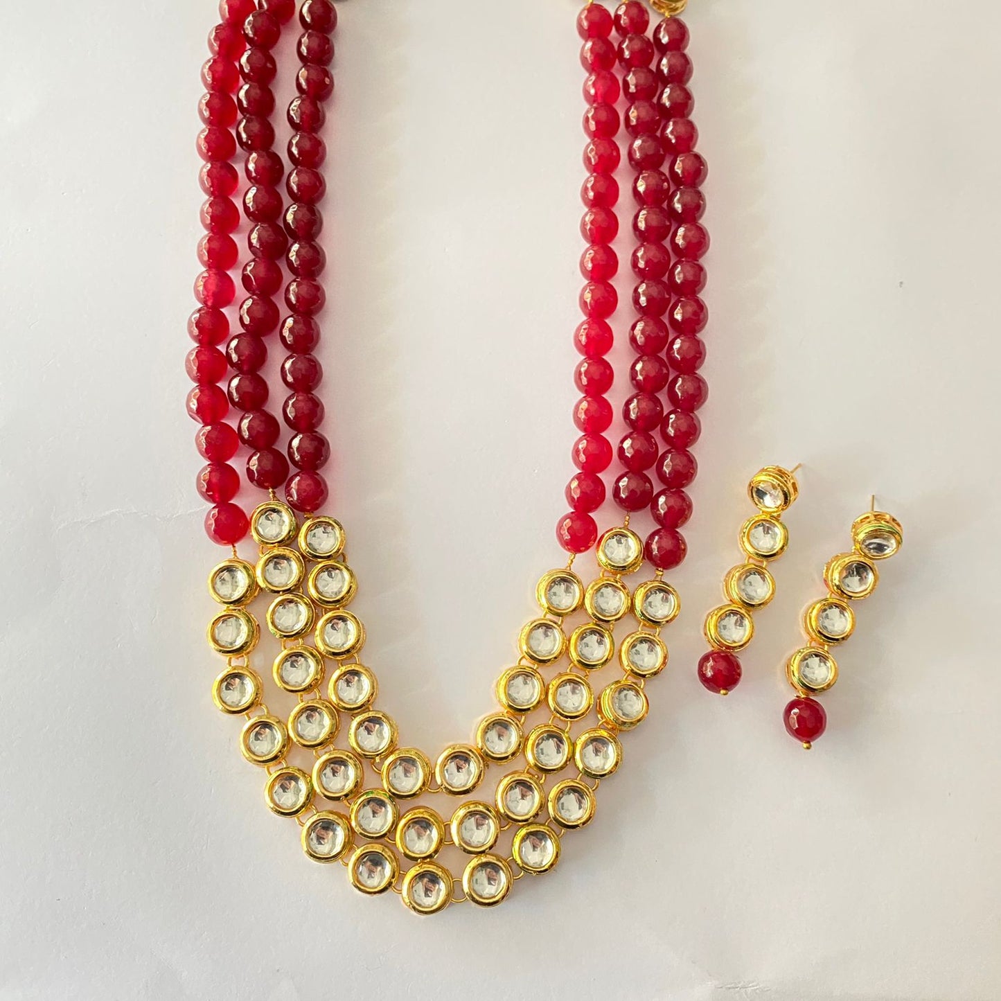 Gold Plated Kundan Ruby Pearl Necklace