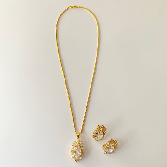 Gold Plated Diamond Pendant Set With Chain