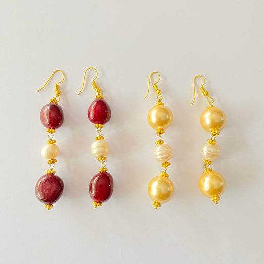 Ruby $ Off White Pearl Hanging Earring