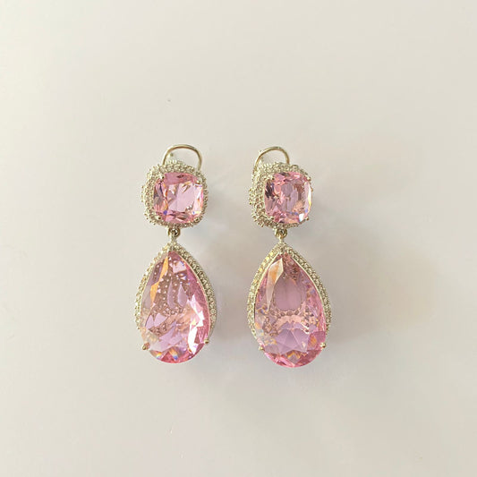 Silver Plated Pink Diamond Earring With Back Clip