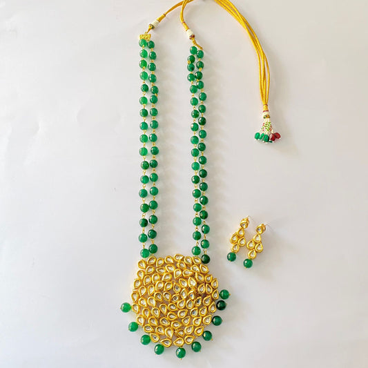 Gold Plated Kundan Emerald Pearl Necklace Set