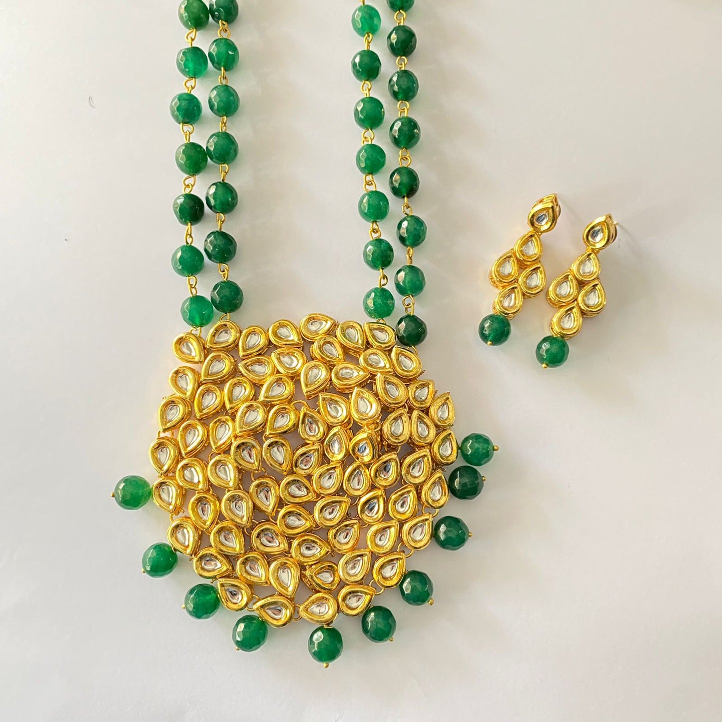 Gold Plated Kundan Emerald Pearl Necklace Set
