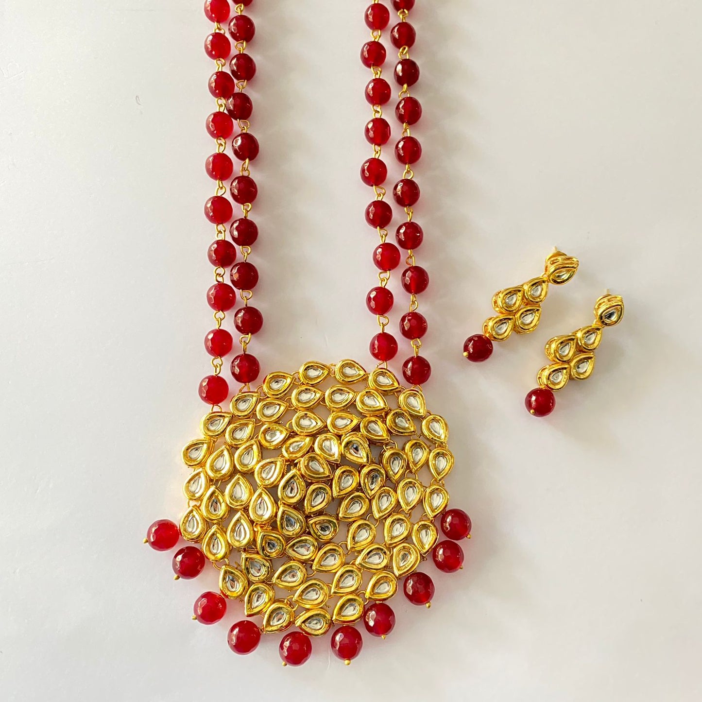 Ruby Pearl Gold Plated Kundan Long Necklace Set
