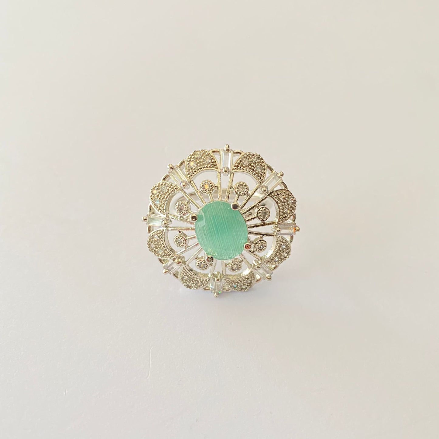 Silver Plated Aquamarine Diamond Ring